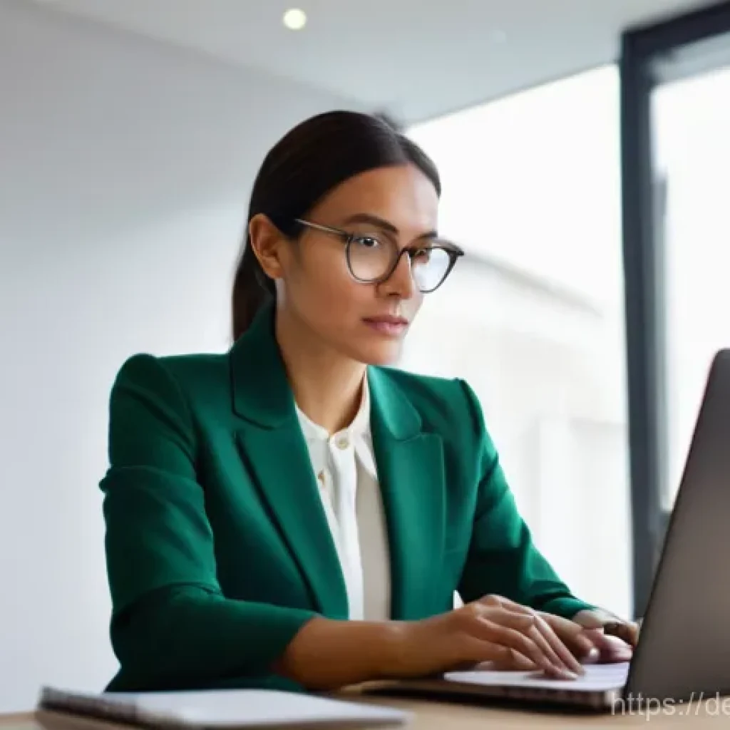자기주도학습코치의 스트레스 관리 - **Prompt:** A professional female coach, in her late 30s, sitting at a modern, clean desk illuminate...