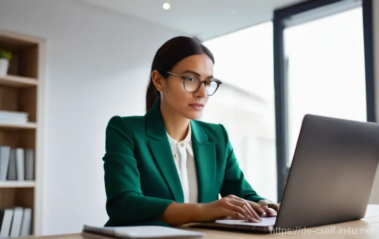 자기주도학습코치의 스트레스 관리 - **Prompt:** A professional female coach, in her late 30s, sitting at a modern, clean desk illuminate...