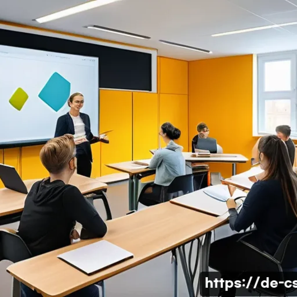 자기주도학습코치 자격증 최신 시험 정보 - A modern classroom setting in Germany with diverse adult students attending a hybrid learning sessio...
