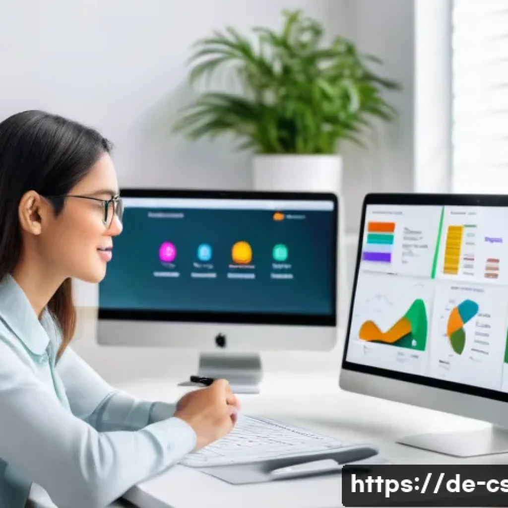 자기주도학습코치 교육 콘텐츠 트렌드 - A modern digital learning coaching scene in a bright, spacious home office, featuring a young profes...