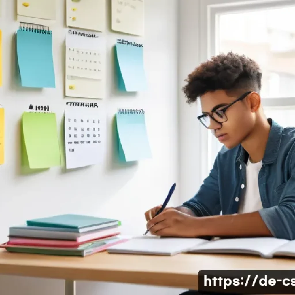 자기주도학습코치 실기 시험 대비 - A focused young adult student sitting at a tidy desk in a bright, modern study room, surrounded by o...