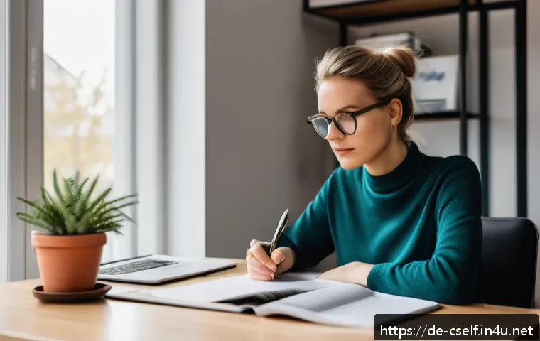자기주도학습코치 경력 패스 분석 - A professional young adult woman sitting at a modern desk in a bright, minimalistic home office, wri...