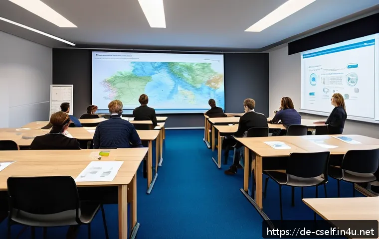 자기주도학습코치 인증기관 비교 - A modern classroom setting in Germany, showing a diverse group of adult students attentively partici...